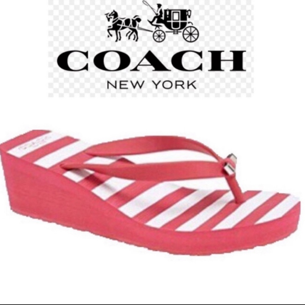 Coach Hot Pink Loralyn Wedge Flip Flop Size 9.5